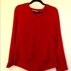 Red Long Sleeve V-Neck Blouse